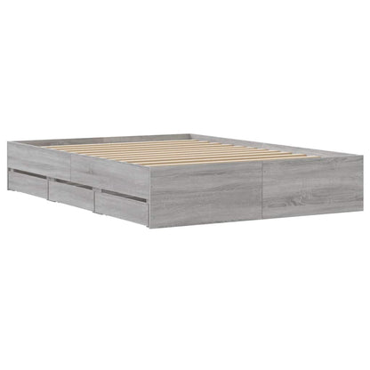 Bettgestell mit Schubladen Grau Sonoma 135x190 cm Holzwerkstoff