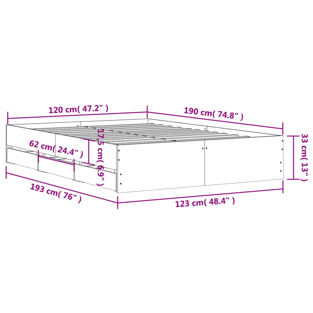vidaXL Bettgestell mit Schubladen Weiß 120x190 cm Holzwerkstoff