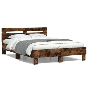 vidaXL Bettgestell mit Kopfteil Räuchereiche 135x190 cm Holzwerkstoff