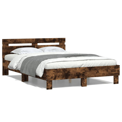 vidaXL Bettgestell mit Kopfteil Räuchereiche 135x190 cm Holzwerkstoff