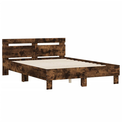 vidaXL Bettgestell mit Kopfteil Räuchereiche 135x190 cm Holzwerkstoff