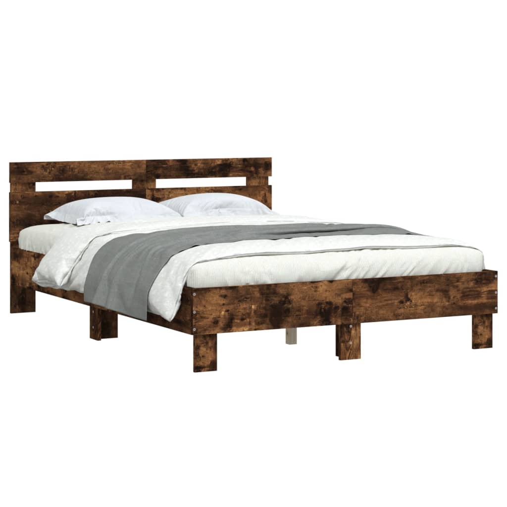 vidaXL Bettgestell mit Kopfteil Räuchereiche 135x190 cm Holzwerkstoff