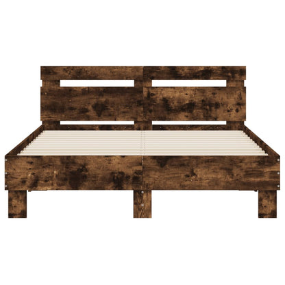 vidaXL Bettgestell mit Kopfteil Räuchereiche 135x190 cm Holzwerkstoff