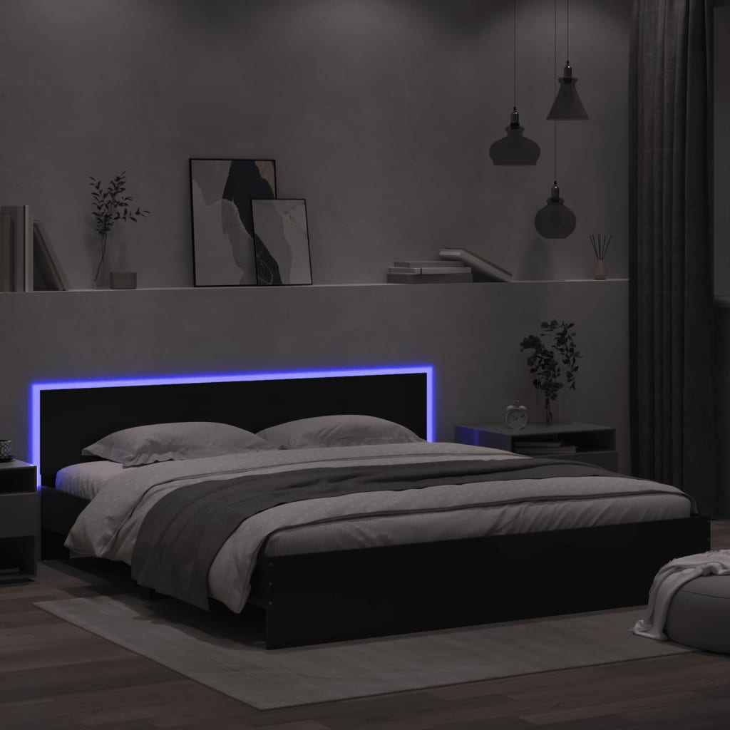 vidaXL Bettgestell mit Kopfteil und LED-Beleuchtung Schwarz 200x200 cm