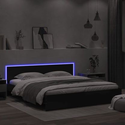 vidaXL Bettgestell mit Kopfteil und LED-Beleuchtung Schwarz 200x200 cm