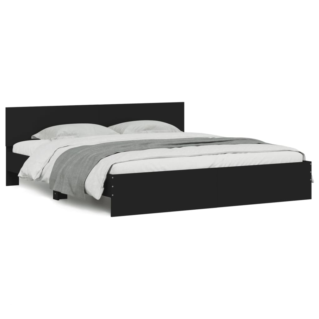 vidaXL Bettgestell mit Kopfteil und LED-Beleuchtung Schwarz 200x200 cm
