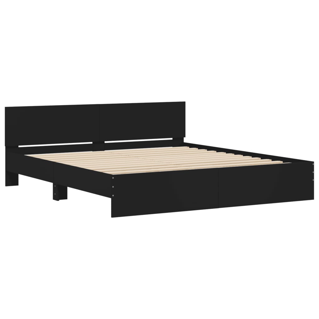 vidaXL Bettgestell mit Kopfteil und LED-Beleuchtung Schwarz 200x200 cm