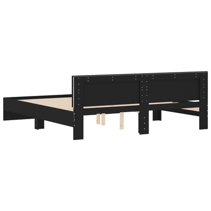 vidaXL Bettgestell mit Kopfteil und LED-Beleuchtung Schwarz 200x200 cm