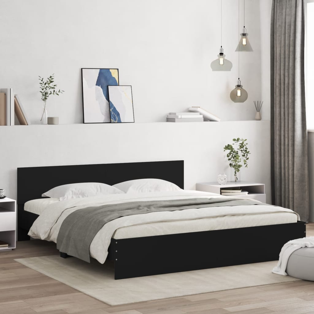 vidaXL Bettgestell mit Kopfteil und LED-Beleuchtung Schwarz 200x200 cm