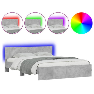 vidaXL Bettgestell mit Kopfteil LED-Beleuchtung Betongrau 150x200 cm