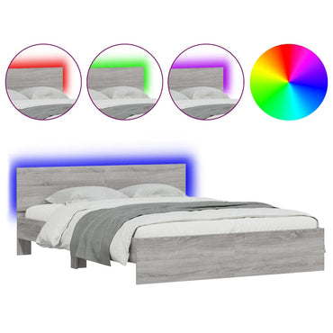 vidaXL Bettgestell mit Kopfteil LED-Beleuchtung Grau Sonoma 150x200 cm