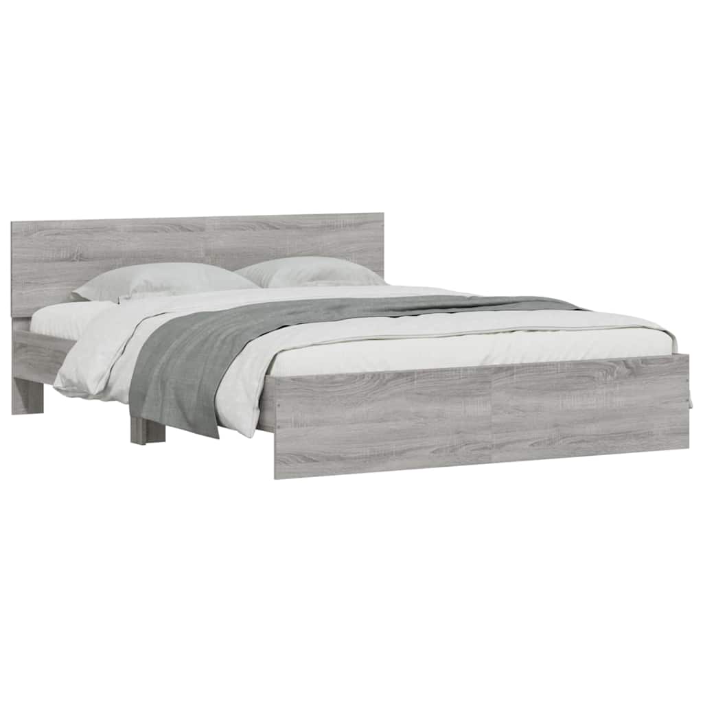 vidaXL Bettgestell mit Kopfteil LED-Beleuchtung Grau Sonoma 150x200 cm