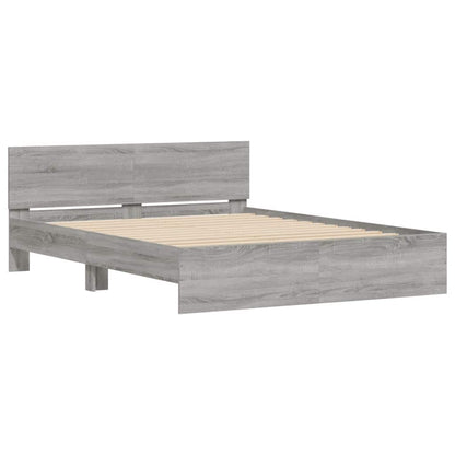 vidaXL Bettgestell mit Kopfteil LED-Beleuchtung Grau Sonoma 150x200 cm