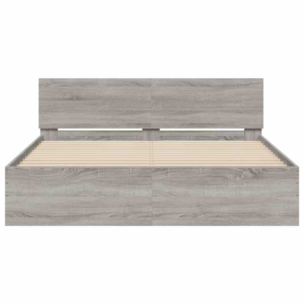 vidaXL Bettgestell mit Kopfteil LED-Beleuchtung Grau Sonoma 150x200 cm