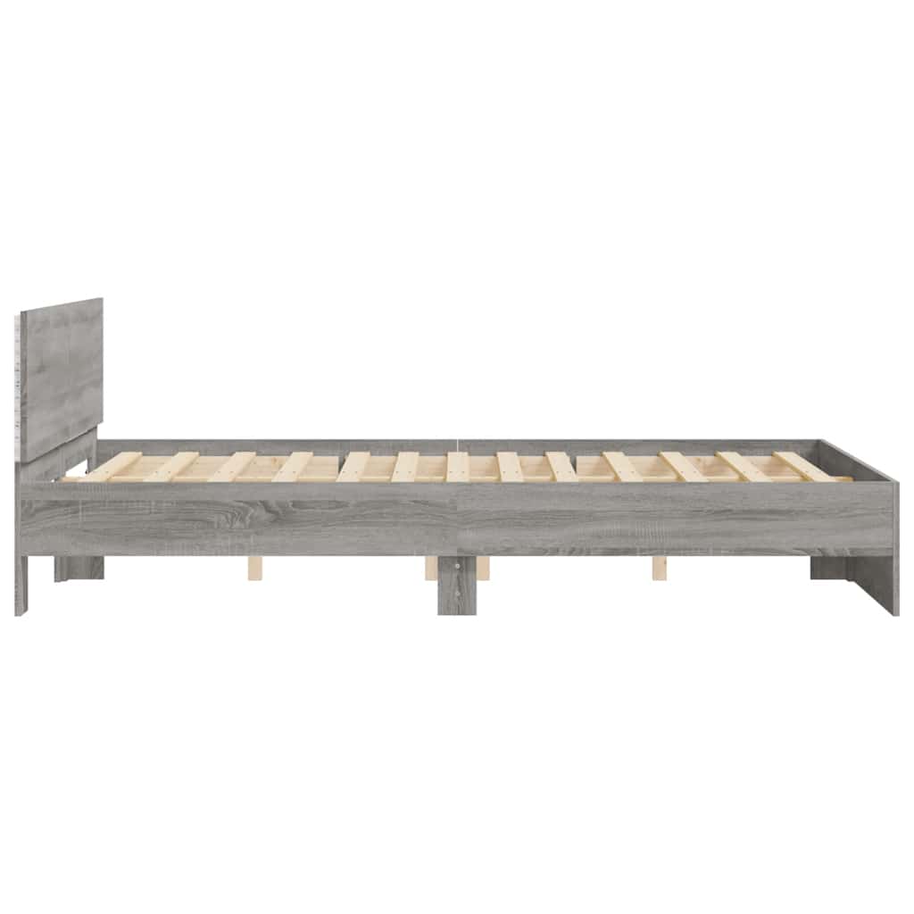 vidaXL Bettgestell mit Kopfteil LED-Beleuchtung Grau Sonoma 150x200 cm