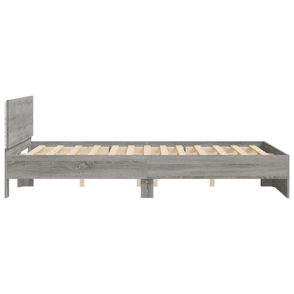 vidaXL Bettgestell mit Kopfteil LED-Beleuchtung Grau Sonoma 150x200 cm