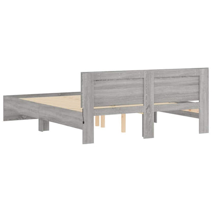 vidaXL Bettgestell mit Kopfteil LED-Beleuchtung Grau Sonoma 150x200 cm