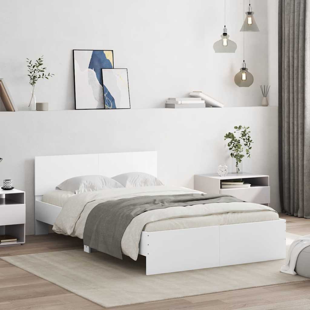 vidaXL Bettgestell mit Kopfteil LED-Beleuchtung Weiß 140x200 cm