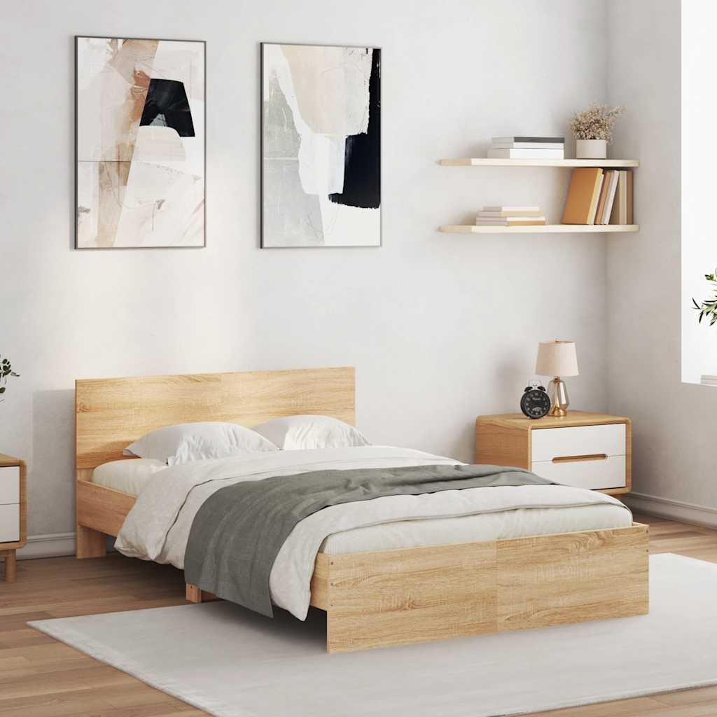 vidaXL Bettgestell mit Kopfteil LED-Beleuchtung Sonoma-Eiche 140x200cm