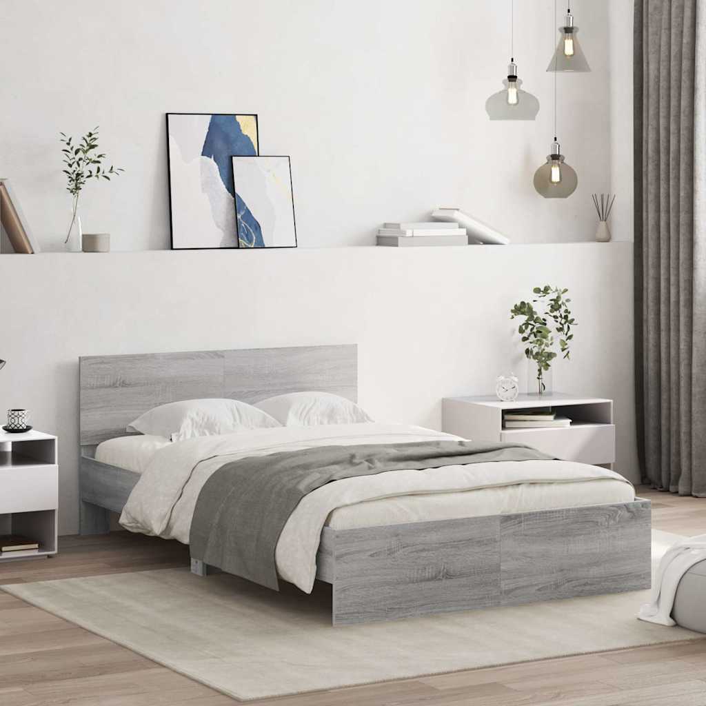 vidaXL Bettgestell mit Kopfteil LED-Beleuchtung Grau Sonoma 140x200 cm