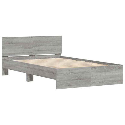 vidaXL Bettgestell mit Kopfteil LED-Beleuchtung Grau Sonoma 140x200 cm