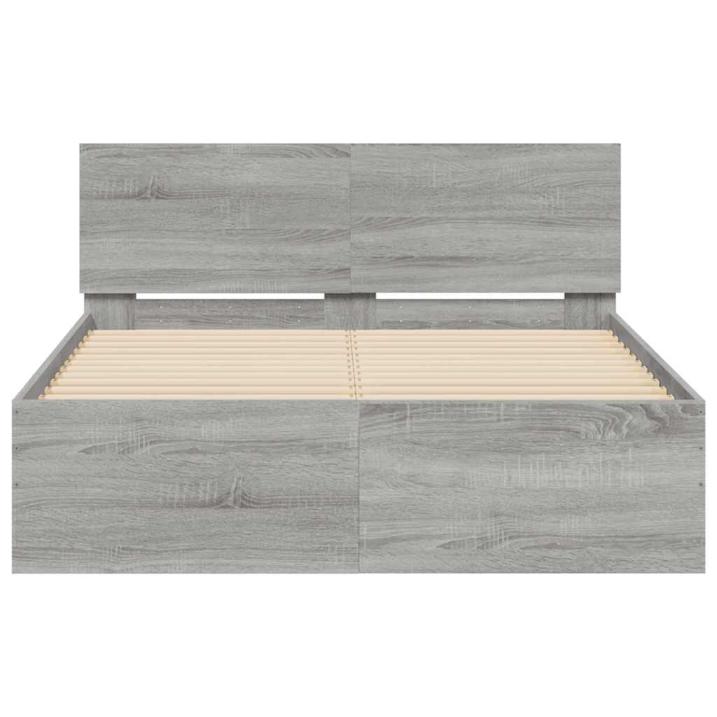 vidaXL Bettgestell mit Kopfteil LED-Beleuchtung Grau Sonoma 140x200 cm