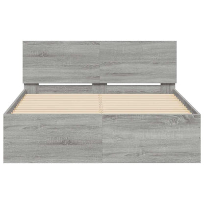 vidaXL Bettgestell mit Kopfteil LED-Beleuchtung Grau Sonoma 140x200 cm