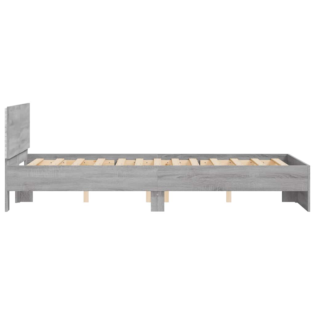 vidaXL Bettgestell mit Kopfteil LED-Beleuchtung Grau Sonoma 140x200 cm