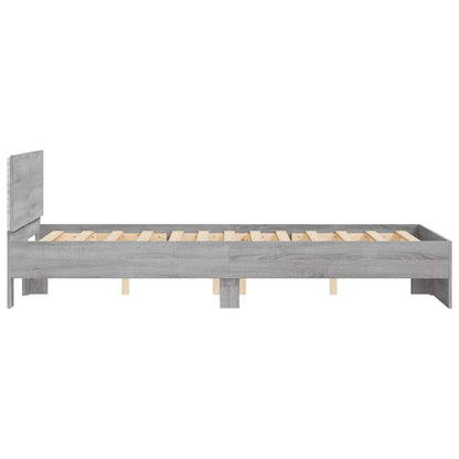 vidaXL Bettgestell mit Kopfteil LED-Beleuchtung Grau Sonoma 140x200 cm