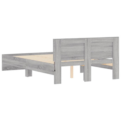 vidaXL Bettgestell mit Kopfteil LED-Beleuchtung Grau Sonoma 140x200 cm