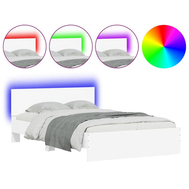 vidaXL Bettgestell mit Kopfteil LED-Beleuchtung Weiß 120x200 cm