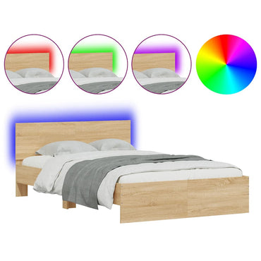 vidaXL Bettgestell mit Kopfteil LED-Beleuchtung Sonoma-Eiche 120x200cm