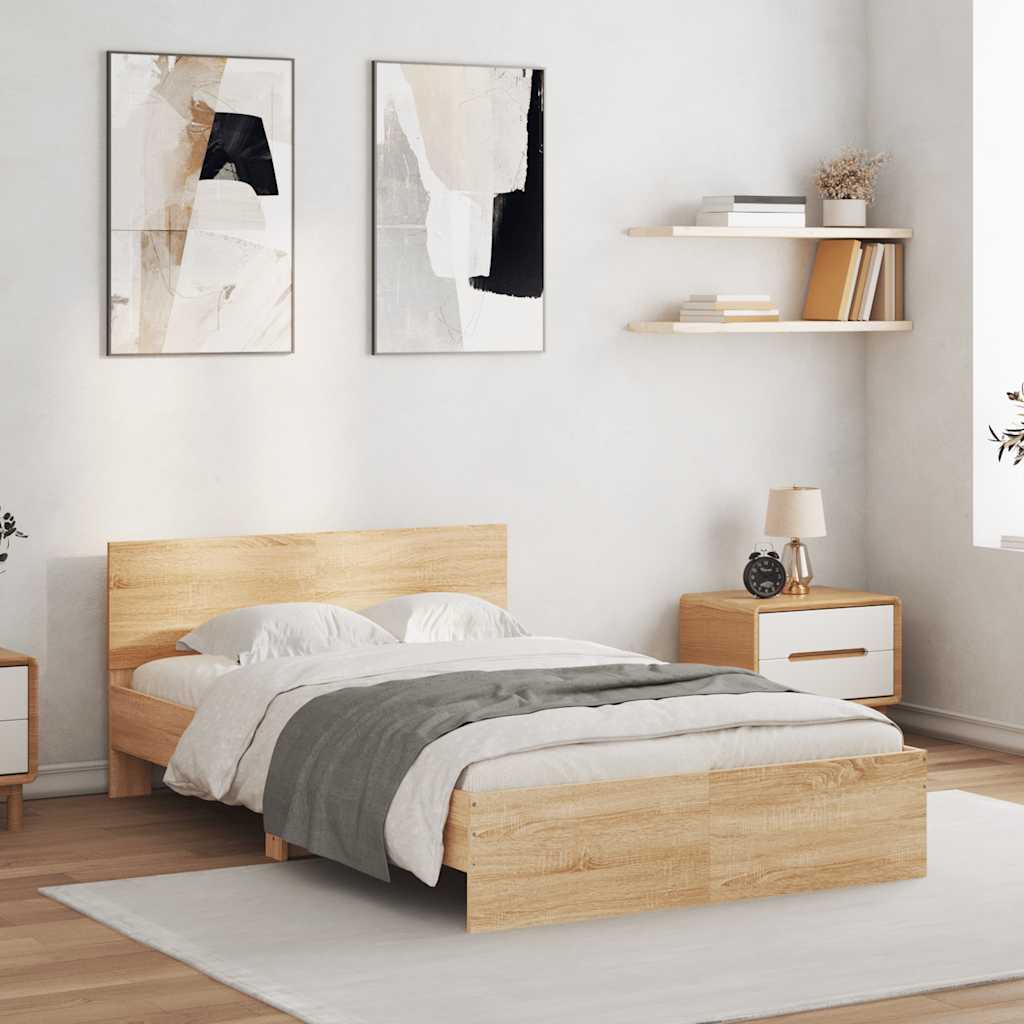 vidaXL Bettgestell mit Kopfteil LED-Beleuchtung Sonoma-Eiche 120x200cm