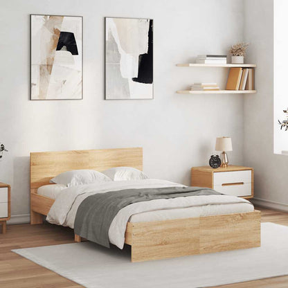 vidaXL Bettgestell mit Kopfteil LED-Beleuchtung Sonoma-Eiche 120x200cm