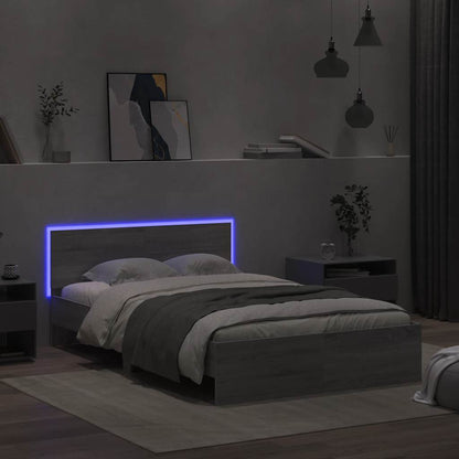 vidaXL Bettgestell mit Kopfteil LED-Beleuchtung Grau Sonoma 120x200 cm