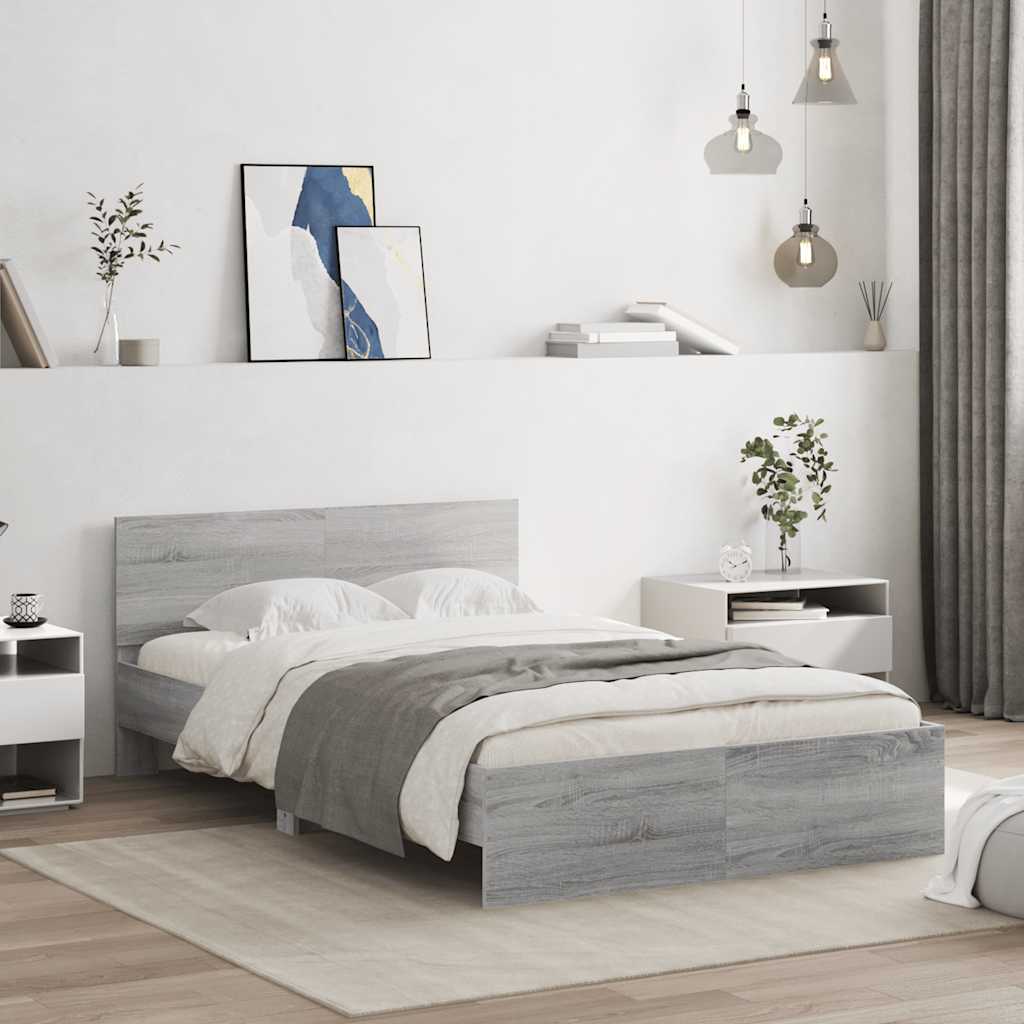 vidaXL Bettgestell mit Kopfteil LED-Beleuchtung Grau Sonoma 120x200 cm