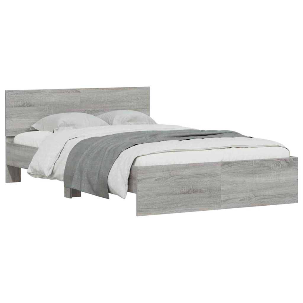 vidaXL Bettgestell mit Kopfteil LED-Beleuchtung Grau Sonoma 120x200 cm