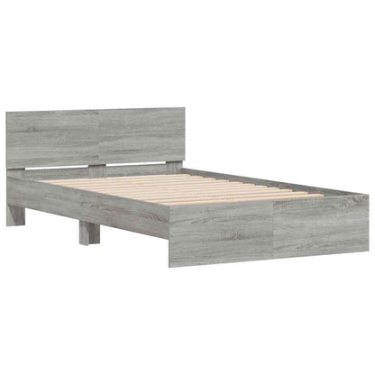vidaXL Bettgestell mit Kopfteil LED-Beleuchtung Grau Sonoma 120x200 cm