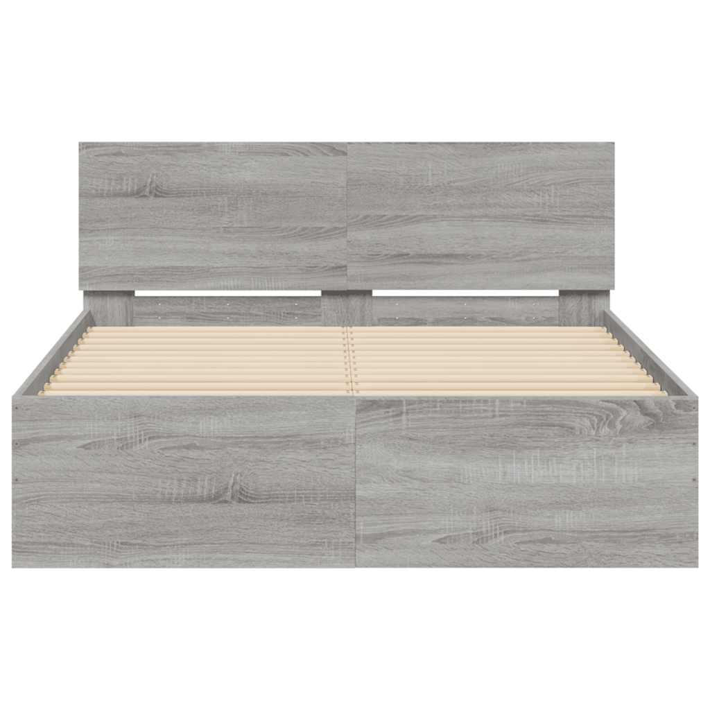 vidaXL Bettgestell mit Kopfteil LED-Beleuchtung Grau Sonoma 120x200 cm