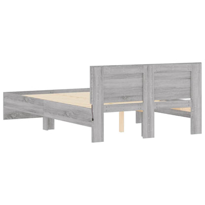 vidaXL Bettgestell mit Kopfteil LED-Beleuchtung Grau Sonoma 120x200 cm