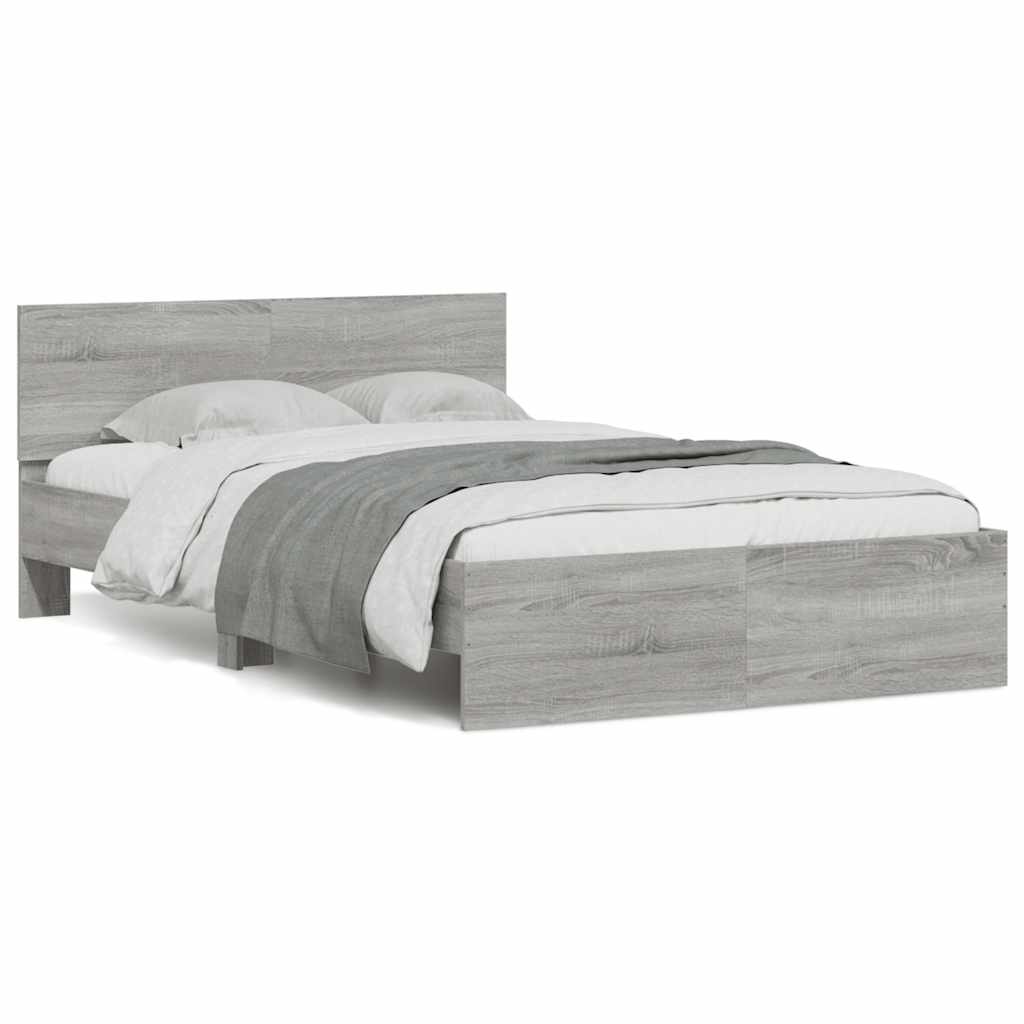 vidaXL Bettgestell mit Kopfteil LED-Beleuchtung Grau Sonoma 120x200 cm