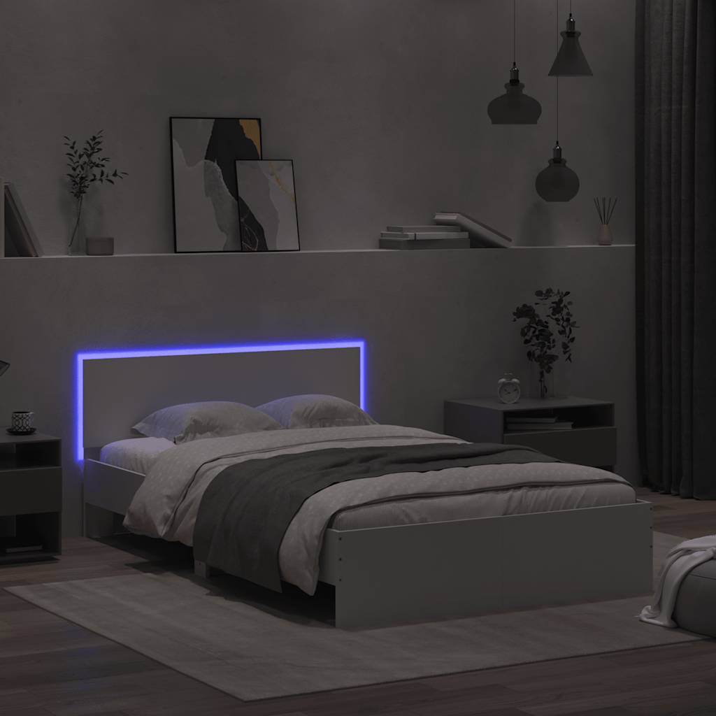 vidaXL Bettgestell mit Kopfteil LED-Beleuchtung Weiß 140x190 cm