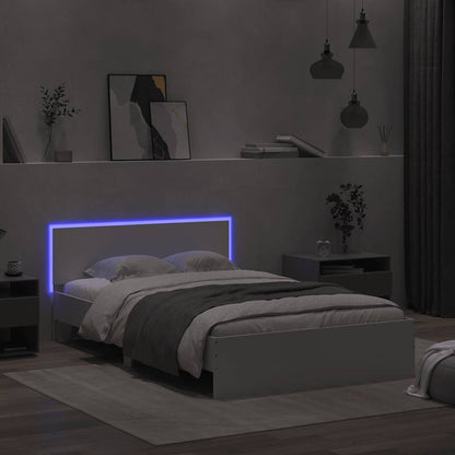 vidaXL Bettgestell mit Kopfteil LED-Beleuchtung Weiß 140x190 cm