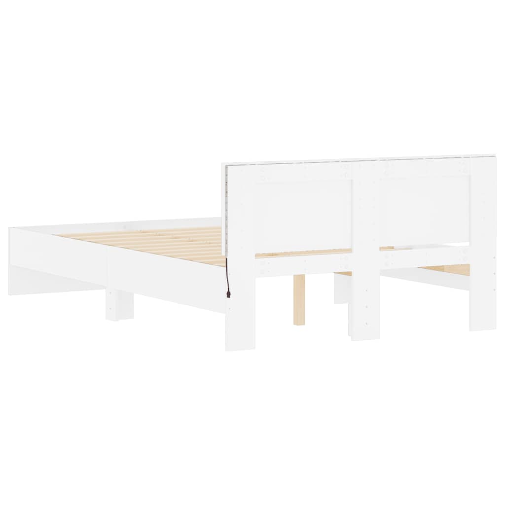 vidaXL Bettgestell mit Kopfteil LED-Beleuchtung Weiß 140x190 cm