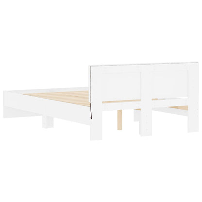 vidaXL Bettgestell mit Kopfteil LED-Beleuchtung Weiß 140x190 cm