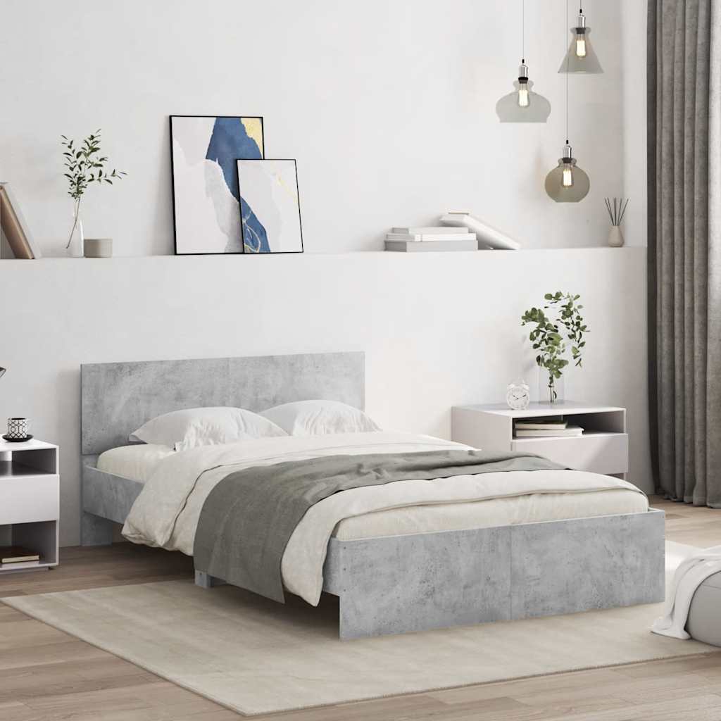 vidaXL Bettgestell mit Kopfteil LED-Beleuchtung Betongrau 140x190 cm
