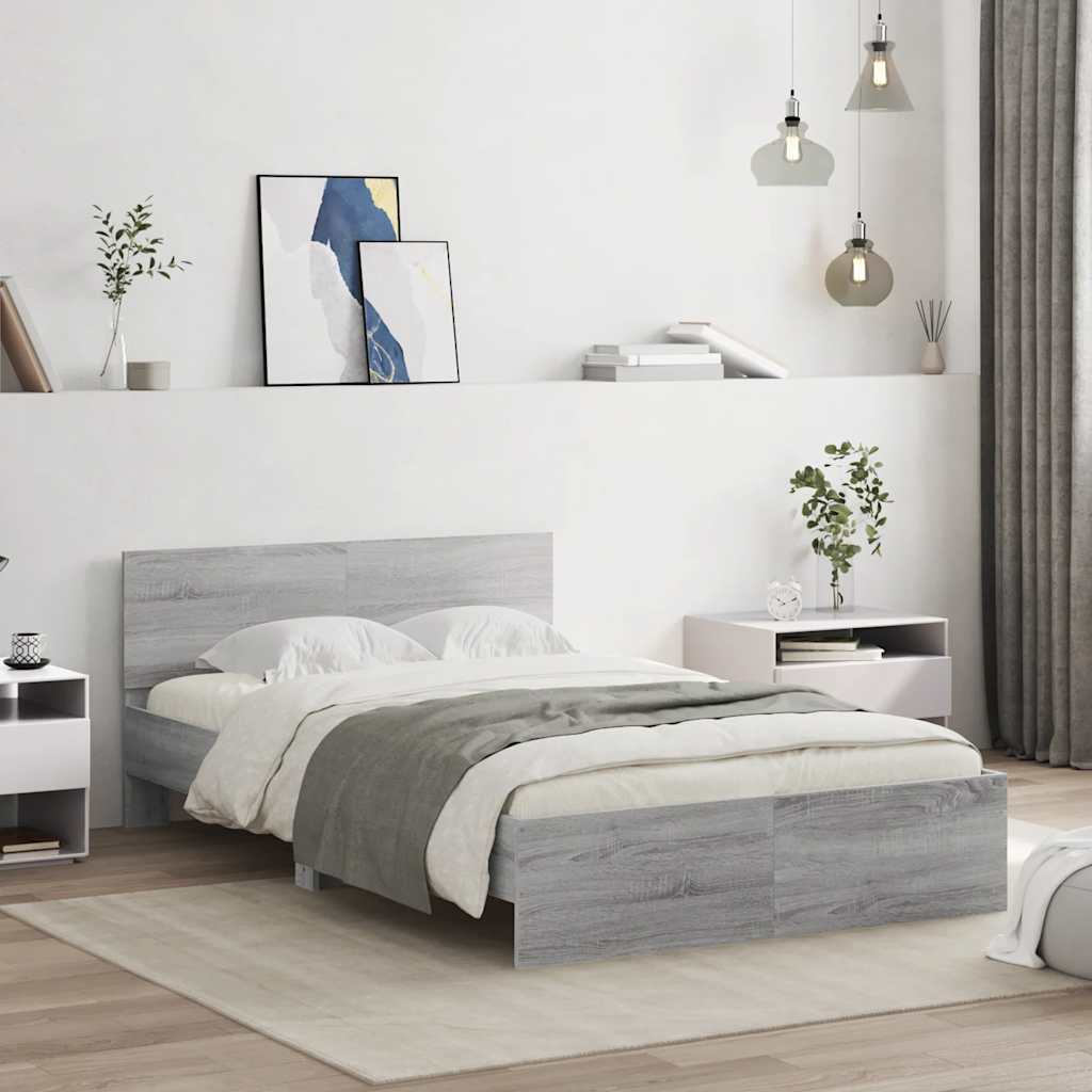 vidaXL Bettgestell mit Kopfteil LED-Beleuchtung Grau Sonoma 140x190 cm