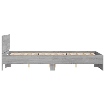 vidaXL Bettgestell mit Kopfteil LED-Beleuchtung Grau Sonoma 140x190 cm