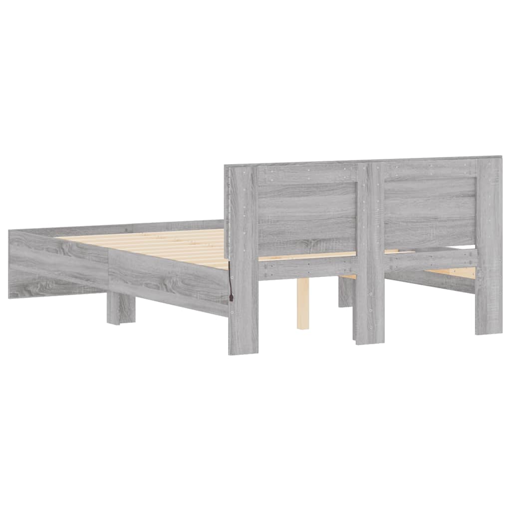 vidaXL Bettgestell mit Kopfteil LED-Beleuchtung Grau Sonoma 140x190 cm