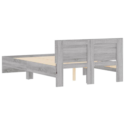 vidaXL Bettgestell mit Kopfteil LED-Beleuchtung Grau Sonoma 140x190 cm